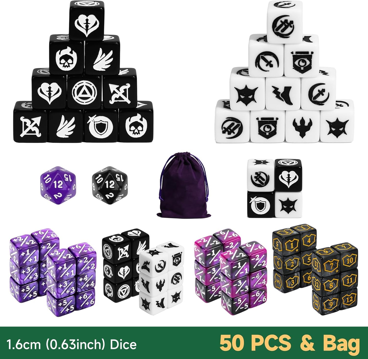 50 Pieces Abilities Keywords Counter Dice Set, MTG Dice +1/+1 Life Counter Creature Stats Buff Tokens, Compatible with MTG, TCG, Magic Card Games Accessories