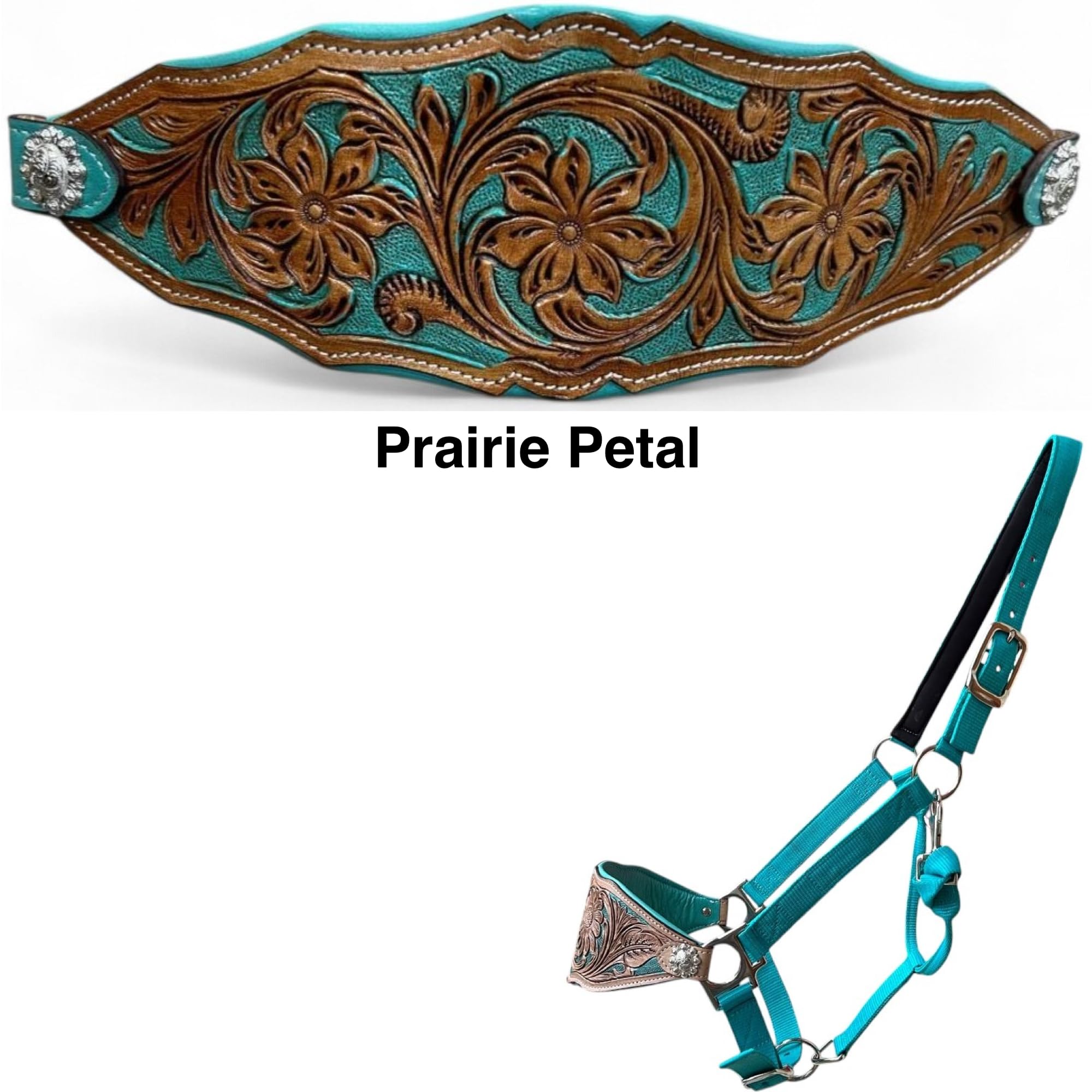 Majestic Ally Western Horse Bronc Halfter, türkis, gepolstertes Leder-Reithalfter, Antik-Finish, gedrehtes Blumendesign, verstellbares Nylon