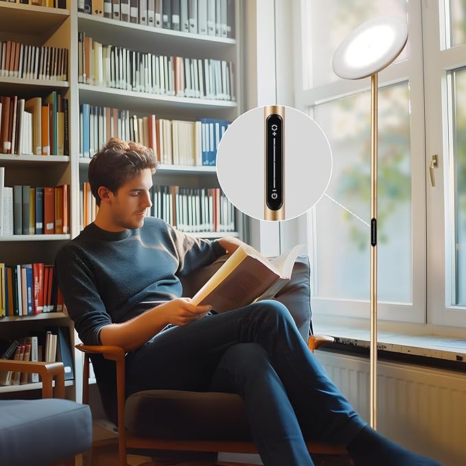 PreeOtti PreeOtti Staande ledlamp, 36 W, dimbaar, 3000 K-5000 K, stabiele woonkamerlamp met afstandsbediening en aanraking, voor woonkamer, kantoor, slaapkamer (goud) photo 3