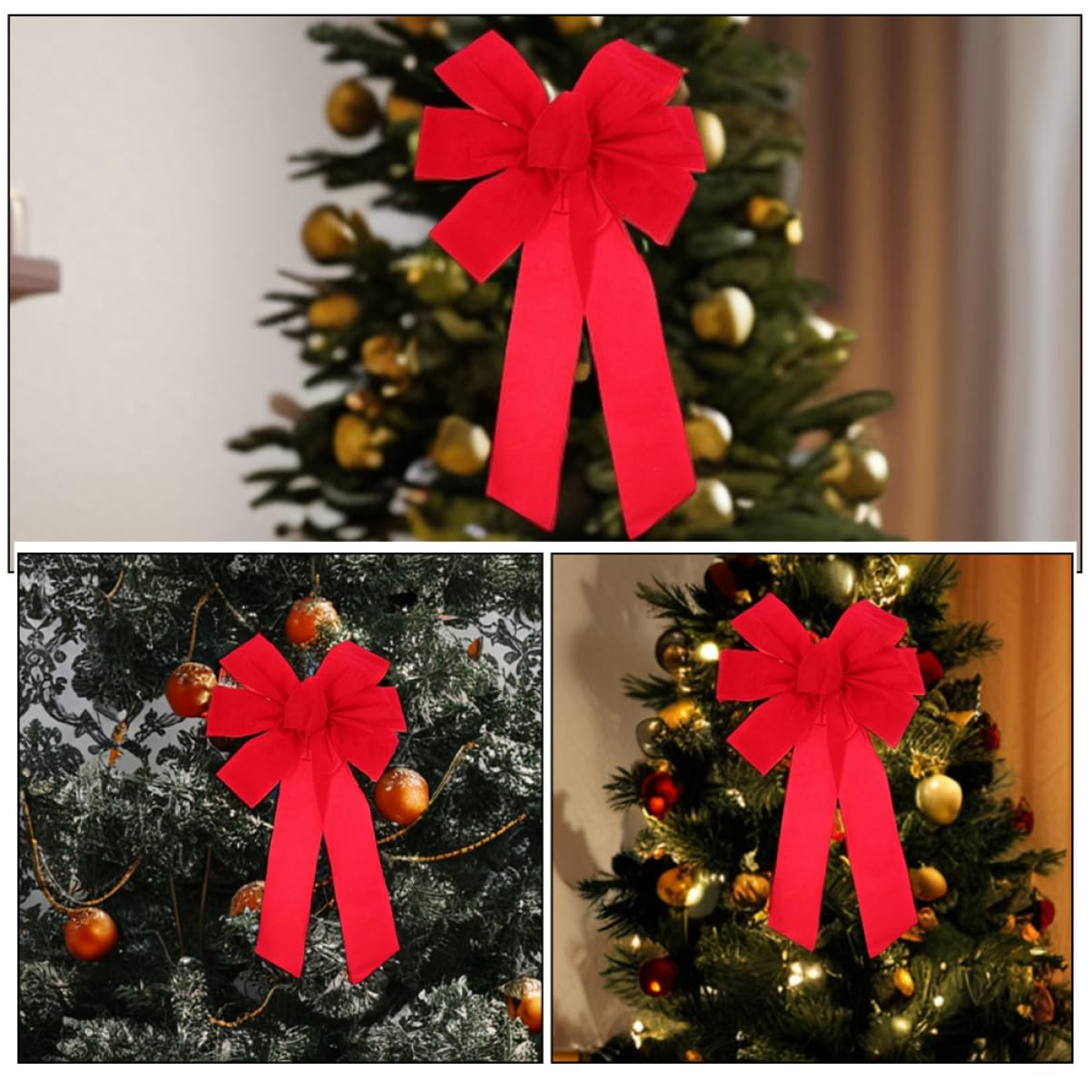 10piezas Lazo De Terciopelo Rojo Grande para Decoración De Puerta De Entrada Pared Valla Hogar Fiesta De Invierno Suministros De Decoración De Año
