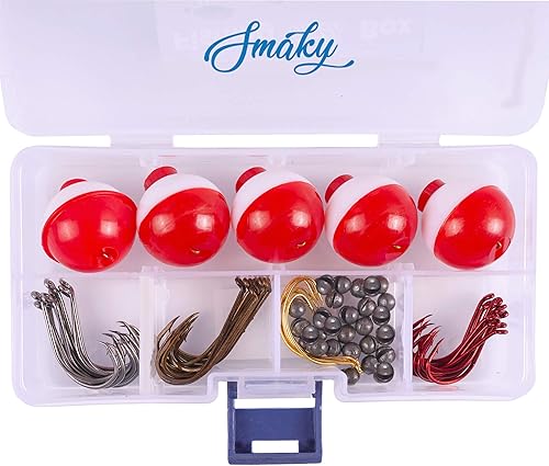 Smaky Kit de aparejos de pesca, equipo para principiantes, 80 piezas, incluye anzuelos de pesca, anzuelos de pulpo, círculos, plomadas, kit de