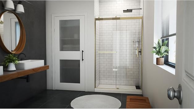 DreamLine Sapphire-V 44-48 inch W x 76 inch H Semi-Frameless Bypass Shower Door in Brushed Gold