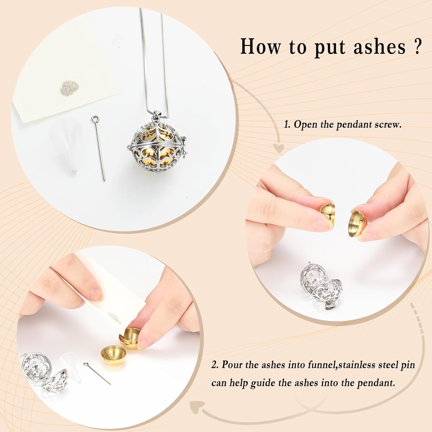 Cremation Jewelry Urn Necklace for Ashes with Hollow Mini Ball Keepsake Urn Pendant Memorial Jewelry for Ashes - Image 3
