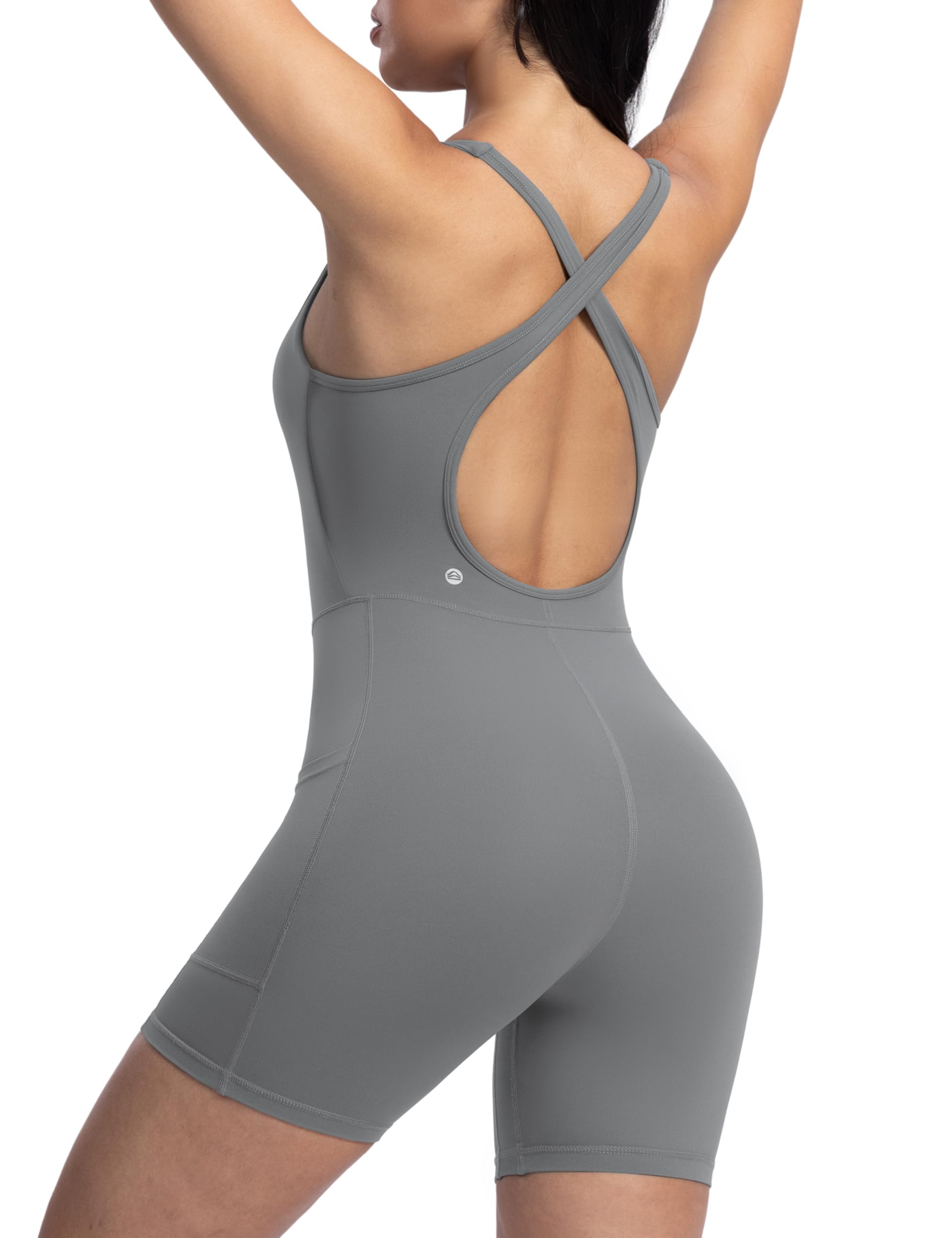 ENERBLOOM Womens Yoga Jumpsuits Workout One Piece Rompers with Pockets Bodycon Backless Bodysuits Padded