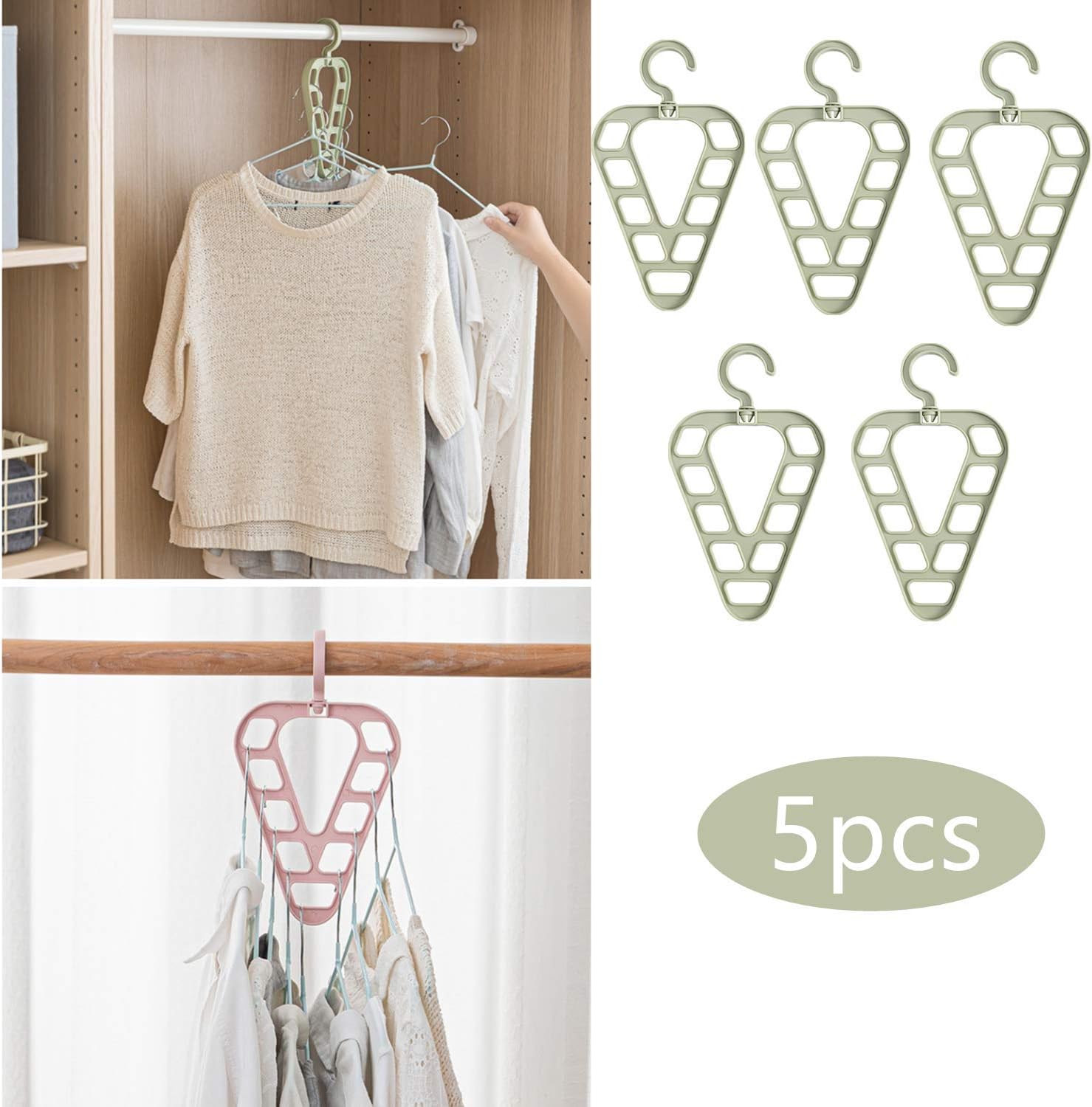 Magic Hanger Organizer, Space Saving Hangers, Standard Hangers with 9 Slots,Clothes Hanger Magic Hangers Closet Space Saving Clothes Hanger Organizer Pack of 5 Plastic Suit Hangers 360 Degree Swivel