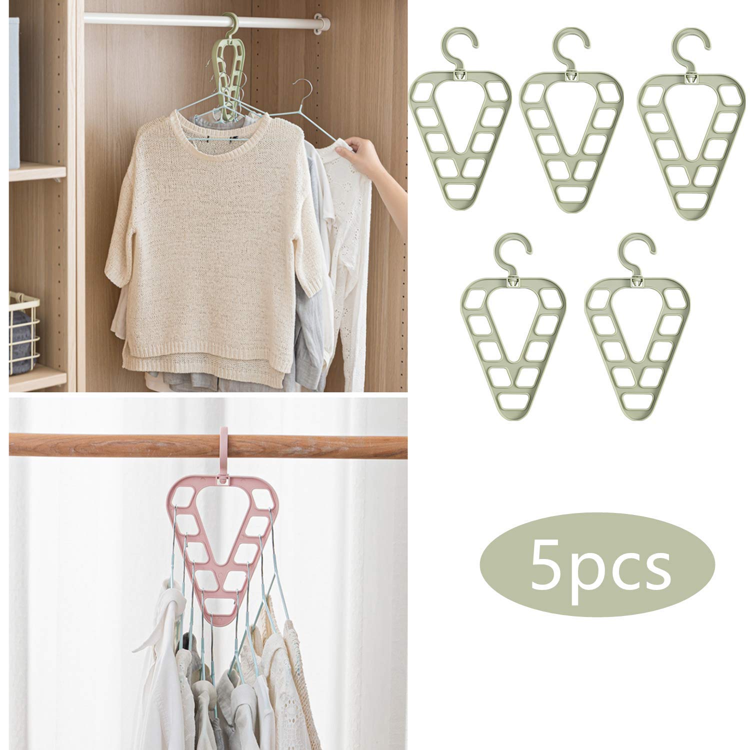 Magic Hanger Organizer, Space Saving Hangers, Standard Hangers with 9 Slots,Clothes Hanger Magic Hangers Closet Space Saving Clothes Hanger Organizer Pack of 5 Plastic Suit Hangers 360 Degree Swivel