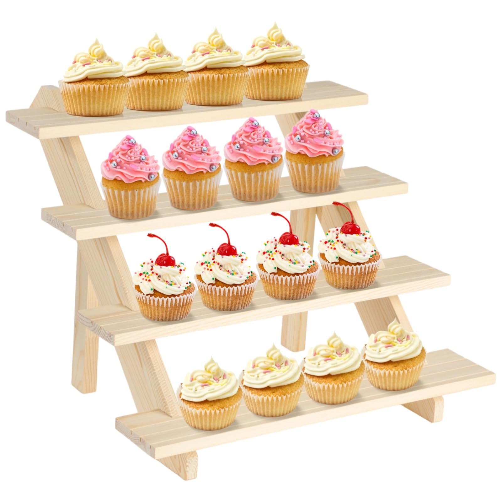 Wooden Cupcake Stand, 4 Tier Perfume Cologne Organizer Stand, Detachable Wood Tiered Display Shelf for Jewelry Earring Dessert Spice