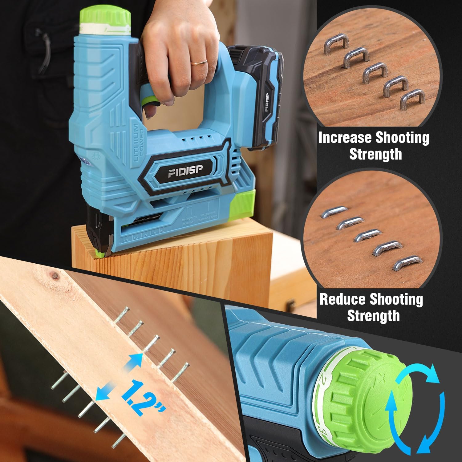 FIDISP 18 Gauge 2 in 1 Cordless Nail Gun/Stapler, 20V Battery Powered Brad Nailer/Stapler with Battery, Charger, Storage Bag, 1000 Staples and Nails for Carpentry & DIY(Blue)