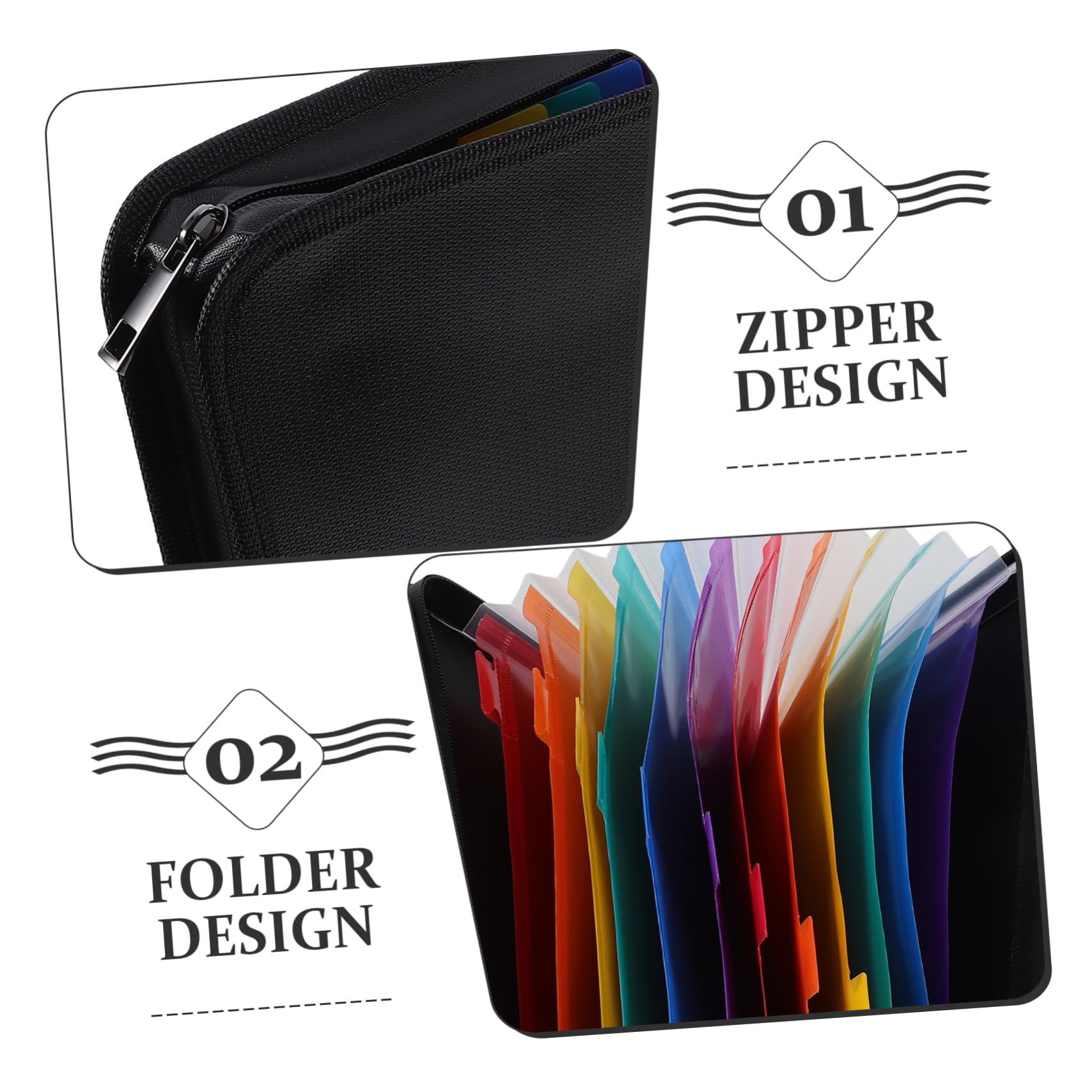 Carpeta Expandible de Archivos A4 Negra con 12 Bolsillos | Pp y Tela No Tejida, Formato Acordeón, para Oficina y Hogar, Portátil y Fácil de Guardar