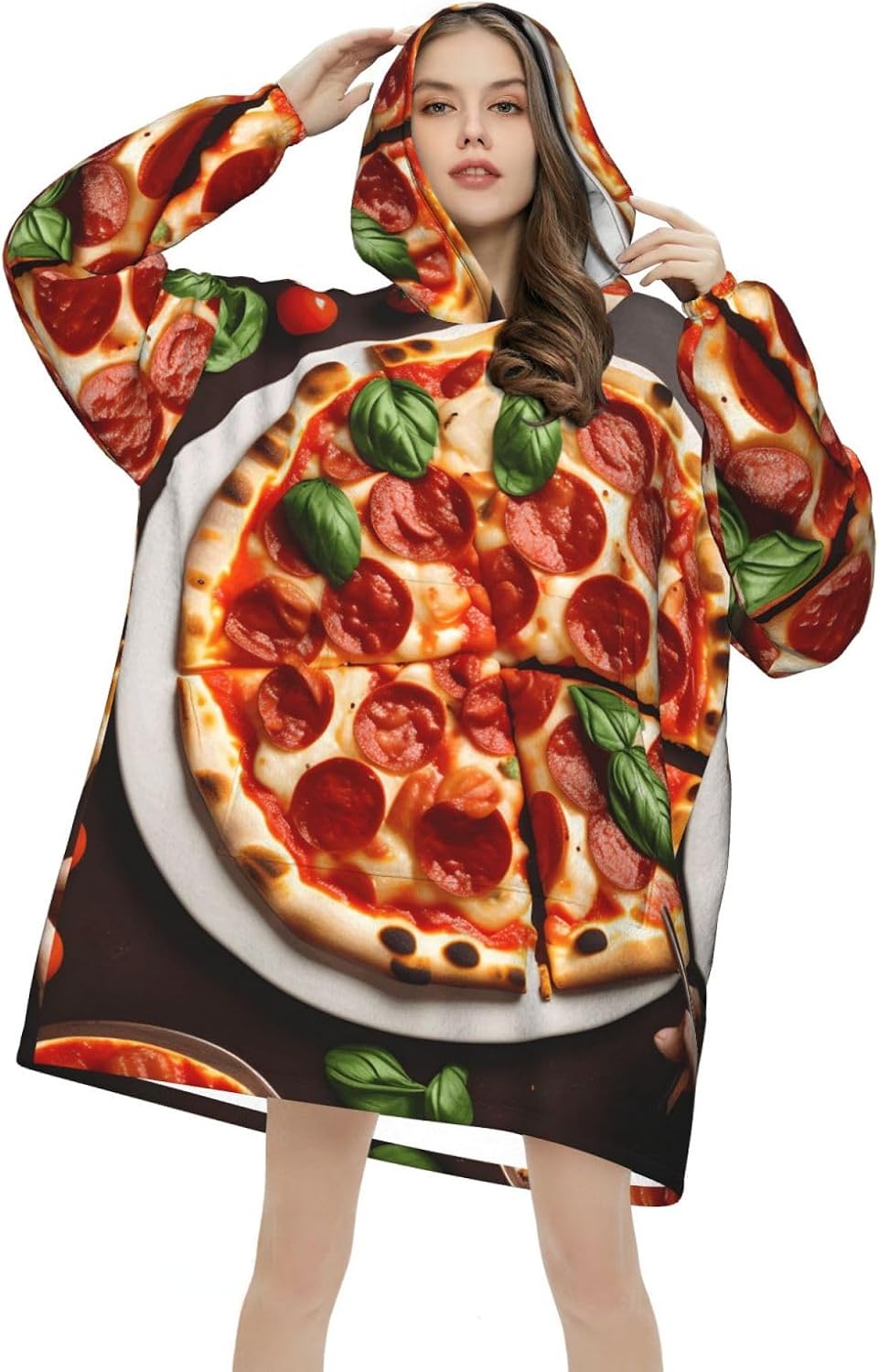 Pizza Foodprint Oversized Hoodie Blanket, Super Soft Warm Comfortable Hoodie, Wearable Blanket Adult