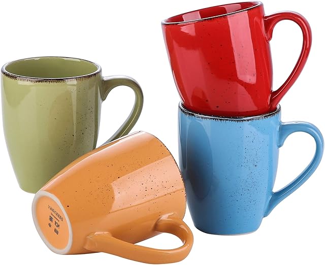 vancasso Navia Tropical Tea Coffee Mug Set of 4, Stoneware Extra Large Coffee Tea Hot Cocoa Coffee Cup Mugs, Modern Ceramic Drinking Cups, Multicolour, 350ml/12.3 oz