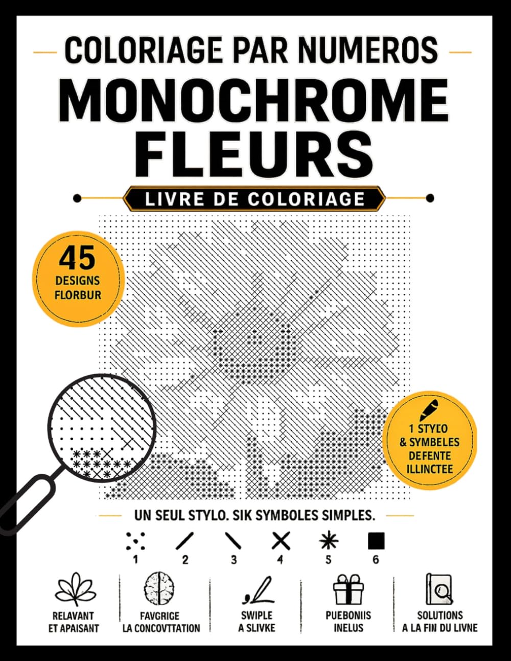 Coloriage par numéros monochrome : Peinture numéro , Monochrome coloriage , 45 magnifiques coloriage fleurs .