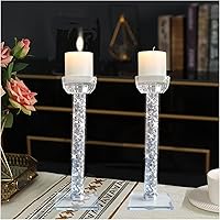 Vista 8 de Wocred Juego de 2 portavelas para sostener velas de pilar, juego de portavelas de diamante triturado de cristal para decoración para comedor