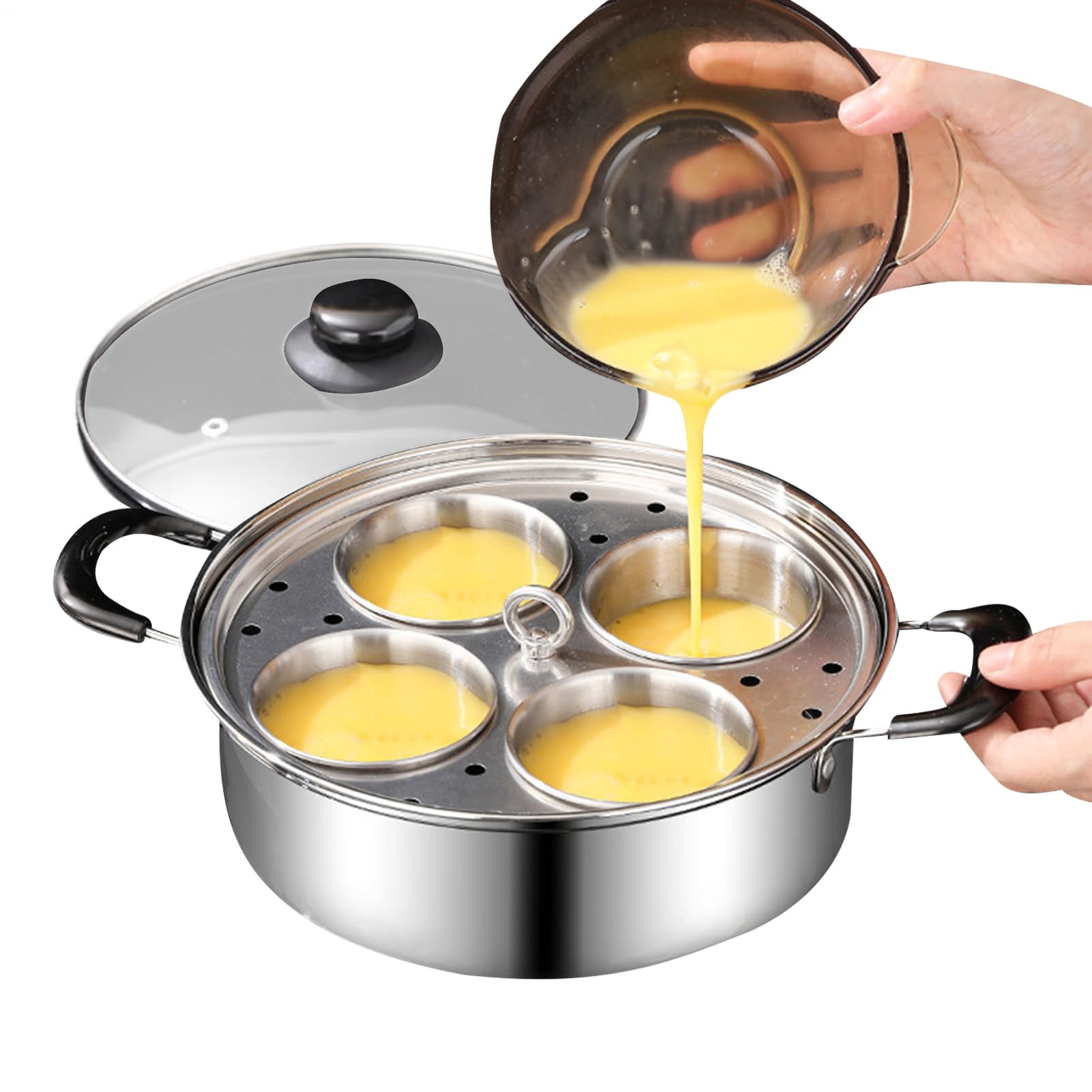Coachadora de huevo escalfado, cazador de huevos de acero inoxidable,Vapor Pan Non Stick 4 taza de huevos | Coachadora Hoacher de cocina de acero inoxidable para cochecitos de cocción para la estufa d