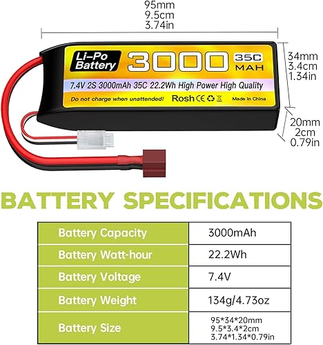 Miniatura 3 de sea jump 2S Lipo Batería 7.4V 3000mAh 35C con enchufe T y cable de carga USB adecuado para RC coche, camión, barco, RC Quadcopter Aircraft, batería