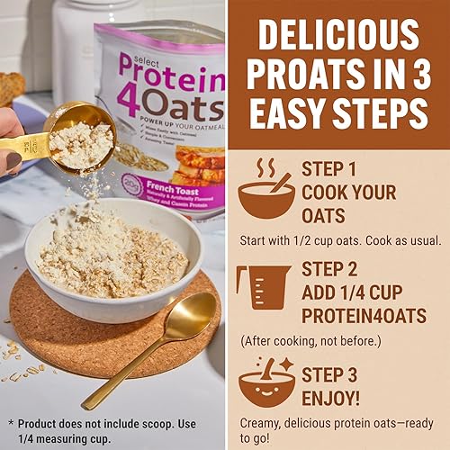 Miniatura 4 de PEScience Select Protein4Oats, tostadas francesas, 12 porciones, mezcla de suero de leche y caseína para avena y avena