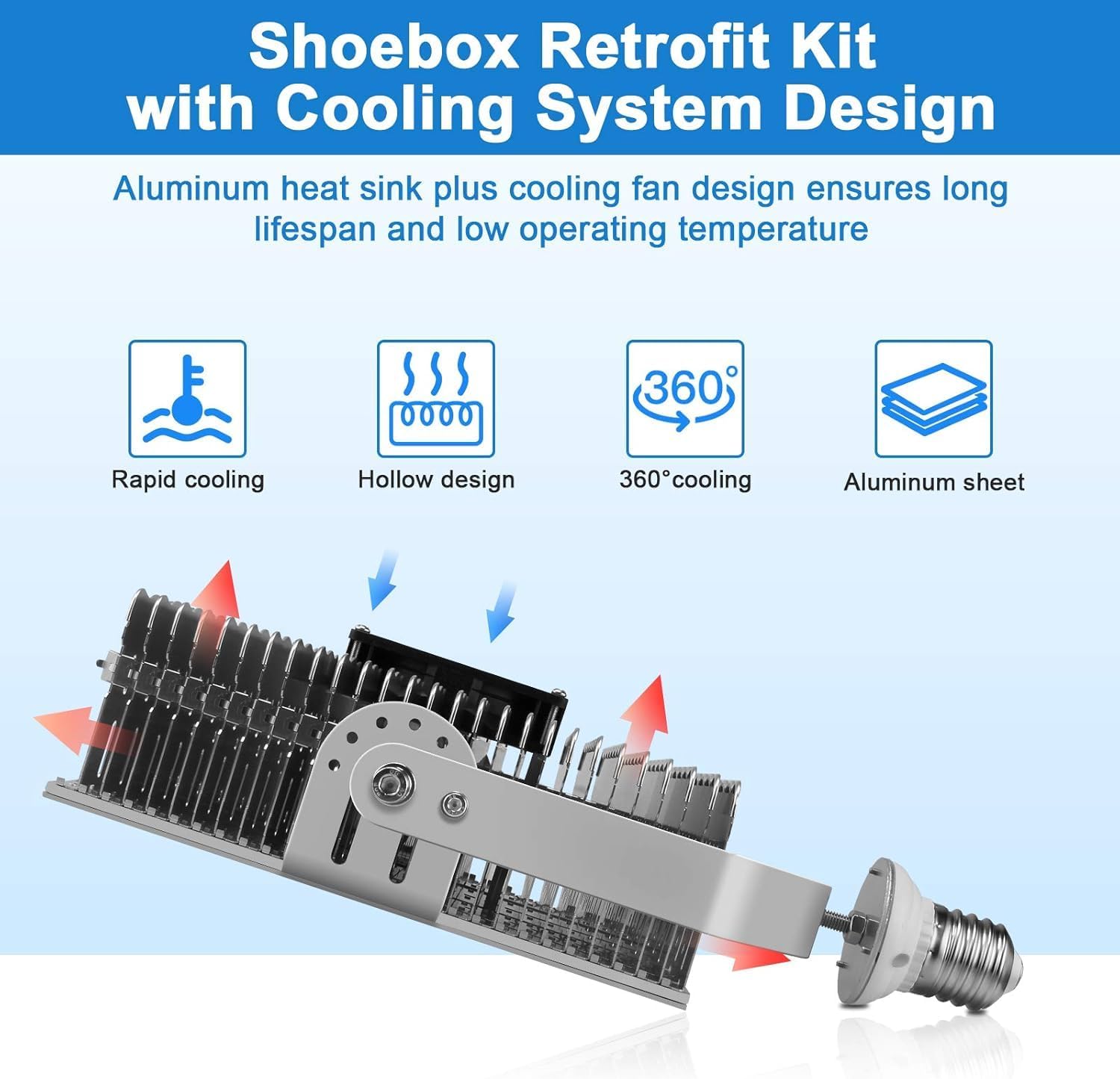 12 Pack 300W Shoebox LED Retrofit Kit, AC100-277V (1200W MH/HPS/HID Equivalent) 43,500LM Retrofit Lights, 5000K Daylight E39 Mogul Screw Base for Parking Lot Tennis Court, ETL DLC Listed