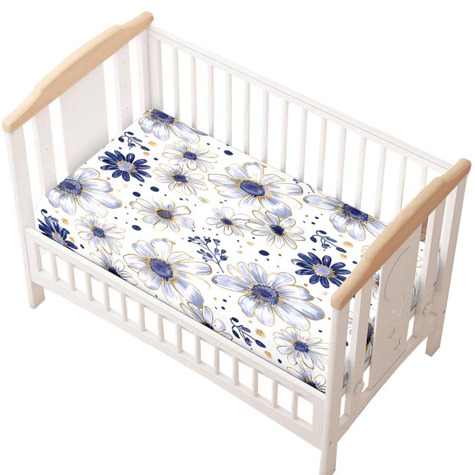 Odot Cot Bed Fitted Sheet, Moses Basket Fitted Sheet 3D Daisy Pattern Soft Microfibre Crib Bedsheets Bassinet Bedsheet Mattress Protector for Kids Boy Girl (Blue,51x85cm)