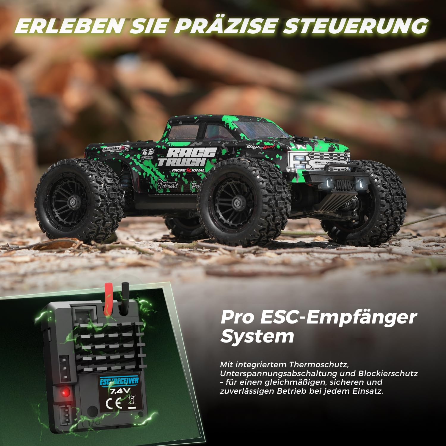HAIBOXING 18859E 1:18 Ferngesteuertes Auto 4WD Offroad Monstertruck, 36 km/h Hochgeschwindigkeits RC Auto, wasserdicht, mit 2 Akkus – Spielzeug Geschenk für Kinder und Erwachsene