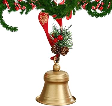 Christmas Silver Bell Ornaments - Artisanal Jingle Bells for Tree and Home Decoration | Sturdy Holiday Decor Bell for Ceremony Party Gathering Daily Display Celebration Accessories, 10x8cm Gold Red
