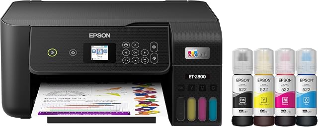 Epson EcoTank ET-2800 Wireless Color All-in-One Cartridge-Free Supertank Printer with Scan and Copy â The Ideal Basic Home Printer - Black, Medium