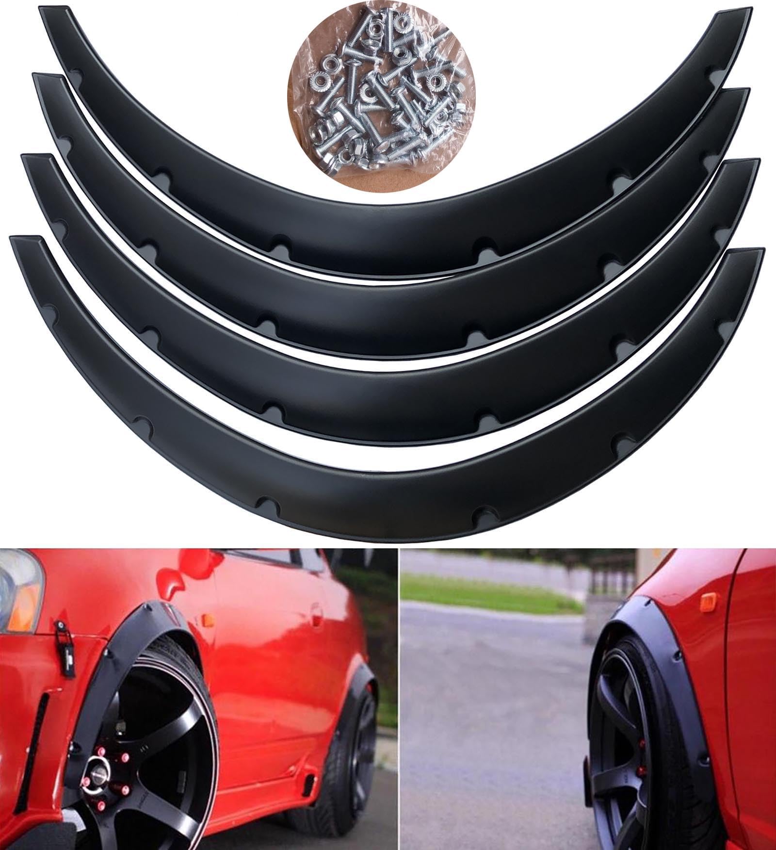 4Pcs 3.1"/80mm Universal Car Wheel Fender Flares Durable Polyurethane Extra Wide Auto Car Body Kitโฆโฆ