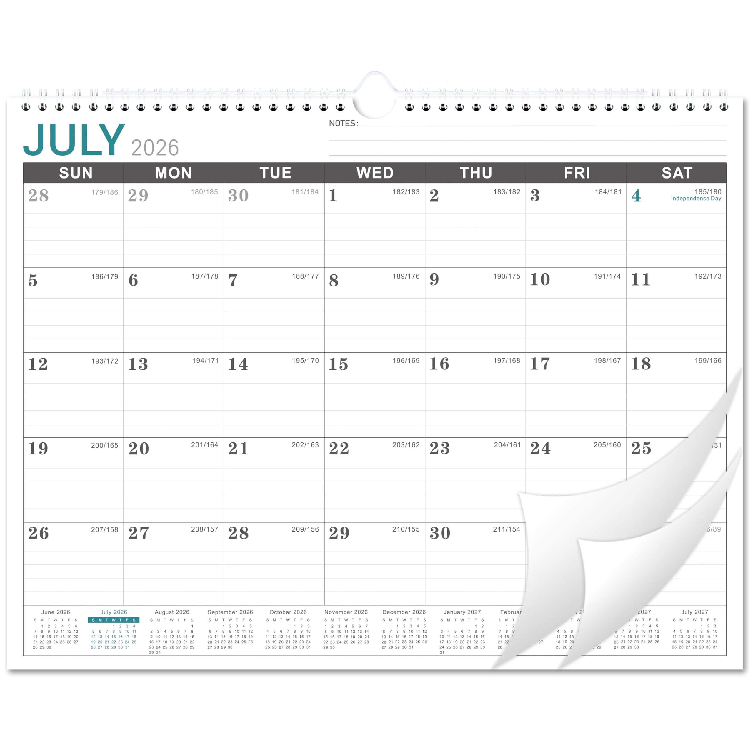 2026-2027 Wall Calendar - 2026-2027 Calendar Wall from Jul. 2026 to Dec. 2027, 18 Monthly Calendars with Large Ruled Blocks and Julian Dates, Calendars for Easy Planning, 11.5''x14.75''