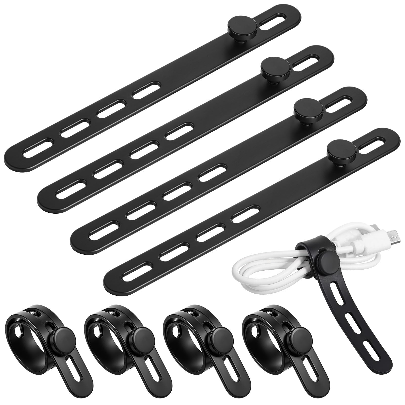 Ymapinc 10 Pcs Silicone Cable Ties Cord Organizer Wrap Reusable Wire Management with Lock Buckle Elastic Adjustable Charger Cable Strap Tie Electrical Cord Keeper in Home Office Kitchen