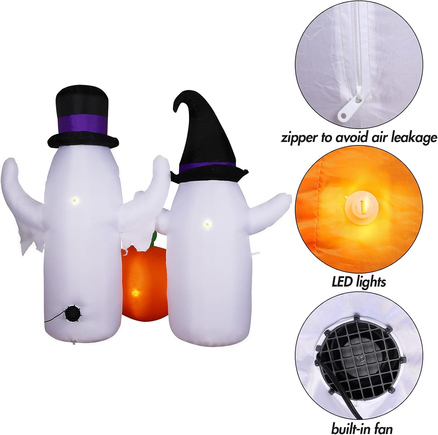 MorTime 4.3 FT Halloween Inflatable Two Ghosts with Pumpkin, Lighted Blow Up Ghosts Yard Prop with Blue Witch Hat Halloween Decorations for Outdoor Yard Lawn Garden Party Decor : Patio, Lawn & Garden
