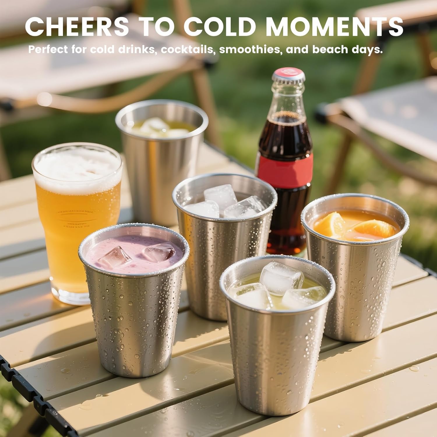 12 oz Stainless Steel Cups 4 Pack, Stackable Metal Drinking Glasses, Unbreakable & Shatterproof Mini Tumblers, BPA Free for Home, Bar, Restaurant, Party, Travel, Camping, Outdoors - Image 4