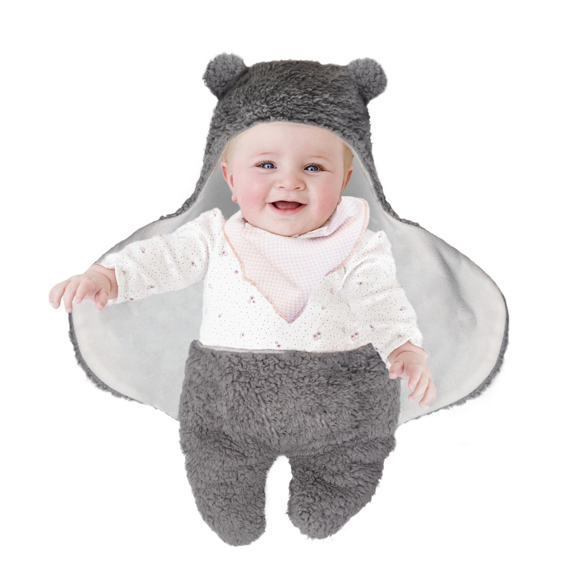 BB Hapeayou Newborn Baby Swaddle Blanket Winter Soft Wrap Sleeping Bag for 0-6 Month Boys/Girls (Grey)