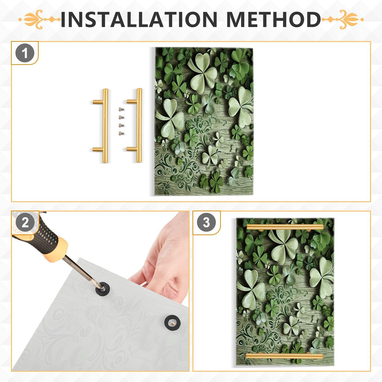 Wassud Bathroom Vanity Tray with Handles Four-Leaf Clover Walls Acrylic Jewelry Perfume Organizer for Bathroom Kitchen Counter 11.81