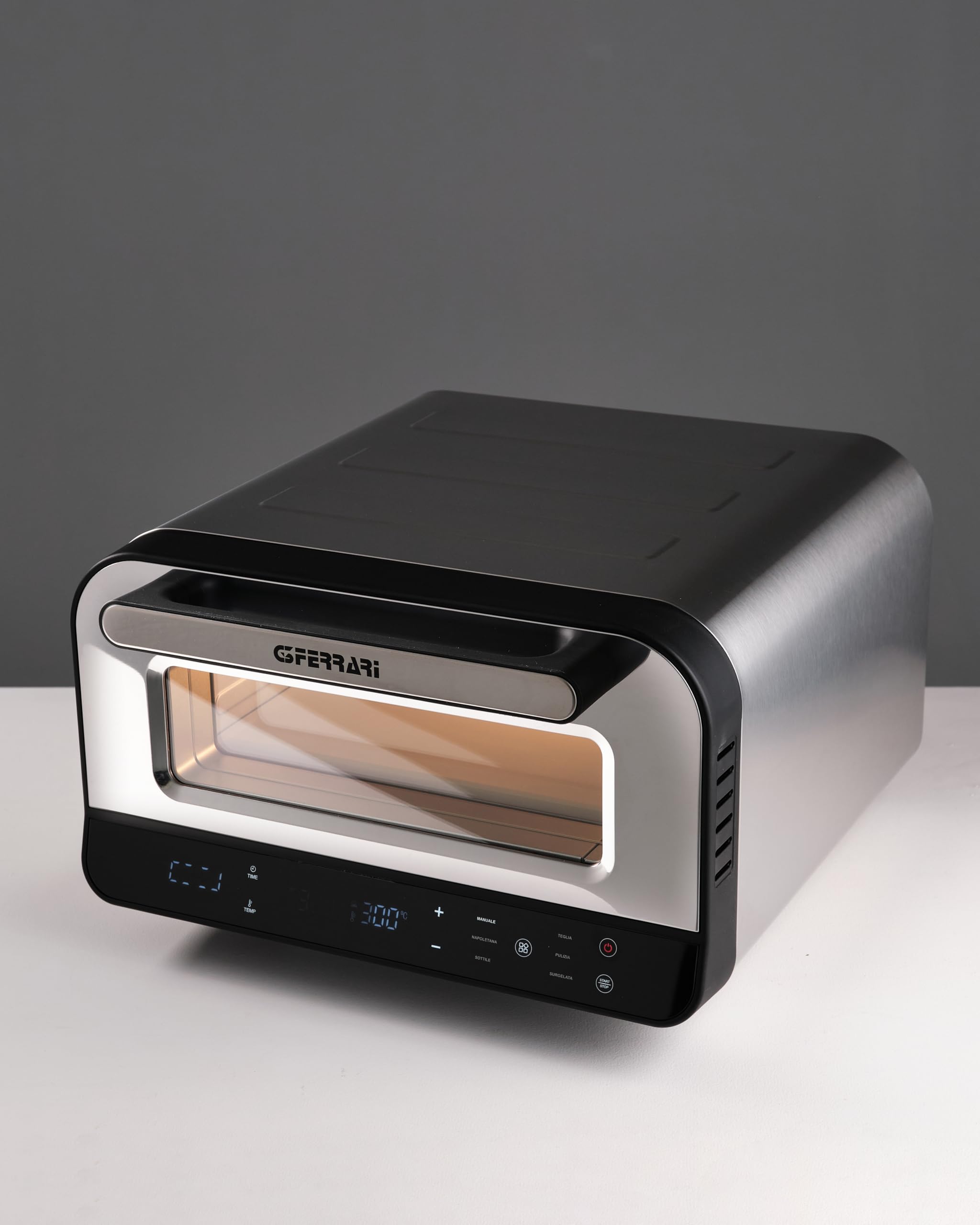 G3 Ferrari G10204 Pizza Pro 2 minutes, 1700 W, atteint jusqu'à 450 °C, murs froids, cuisson en 2 minutes, écran numérique avec 6 programmes, pierre réfractaire, accessoires et livre de recettes inclus