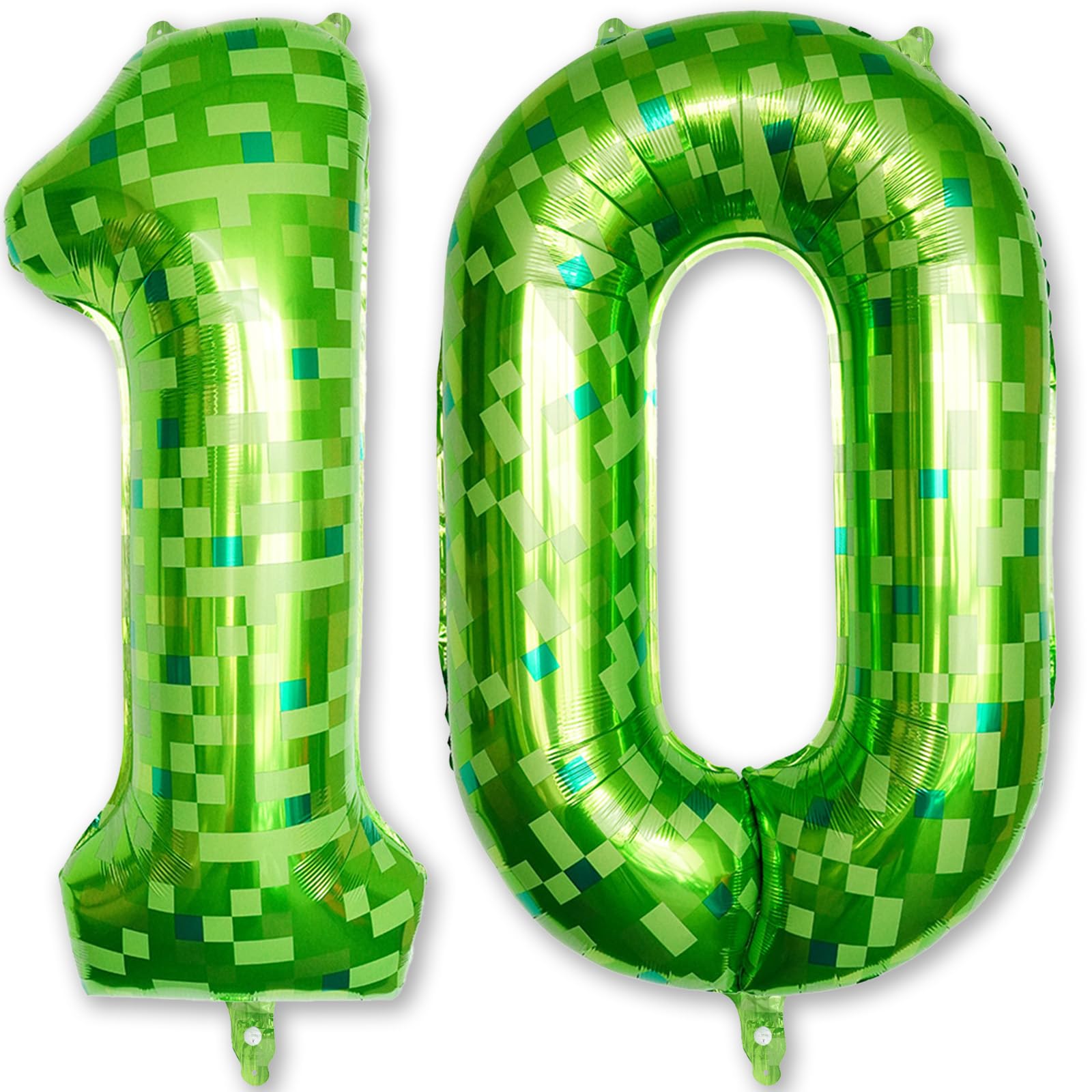 Number 10th Birthday Balloon Lime Green Pixel, 40 Inch Large Dark Kelly Green Number 10 Foil Balloons for Boys 10 Year Old Birthday Video Game Forest