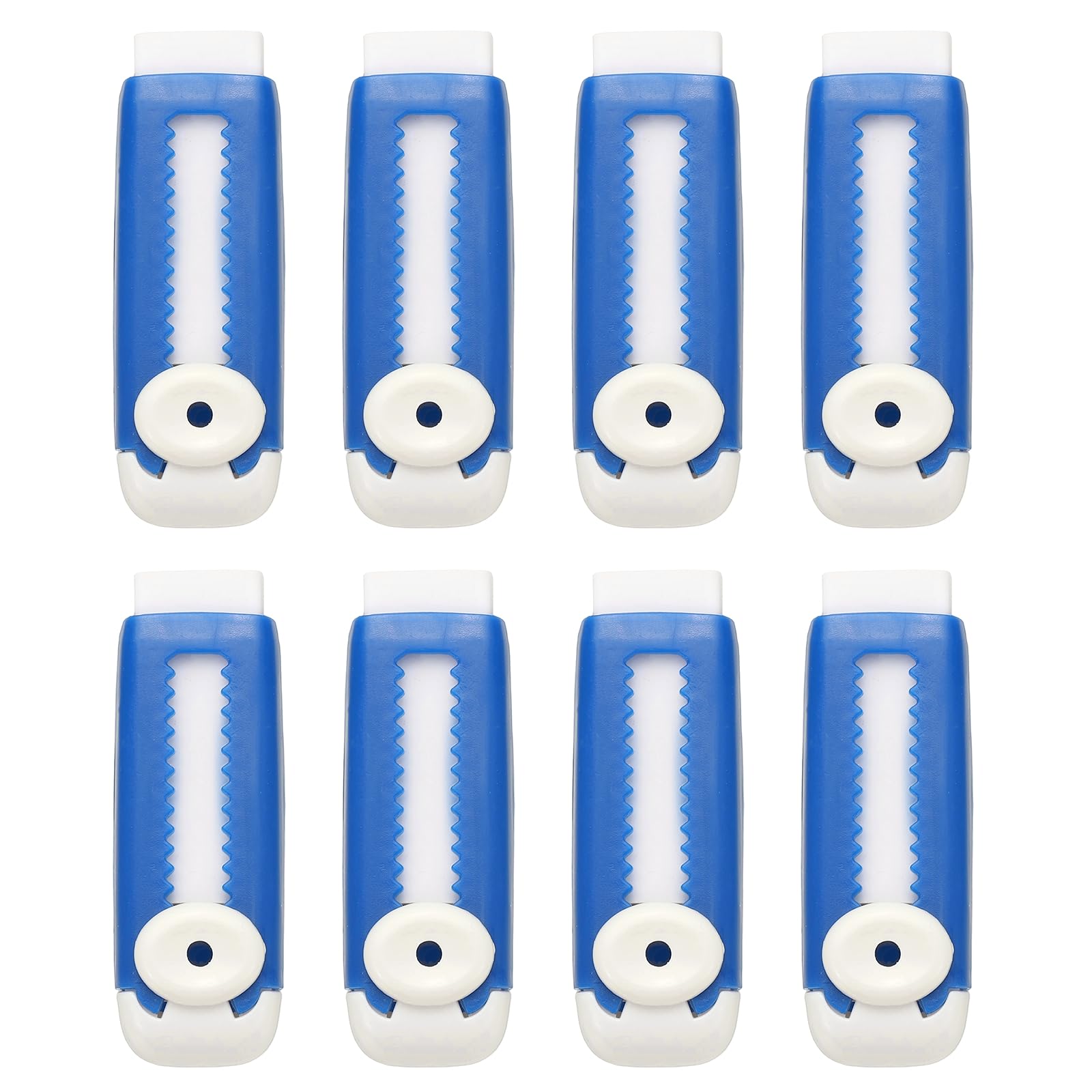 PATIKIL 8 Pack Erasers, Sliding Retractable Eraser Push Pull Cute Pencil Erasers Soft Large Easy to Clean with Plastic Sleeve for Sketching Drawing Artists Teacher Pencils, Blue White