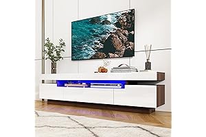 White Gloss TV Stand is Modern for 70IN TV with Storage Drawer,...