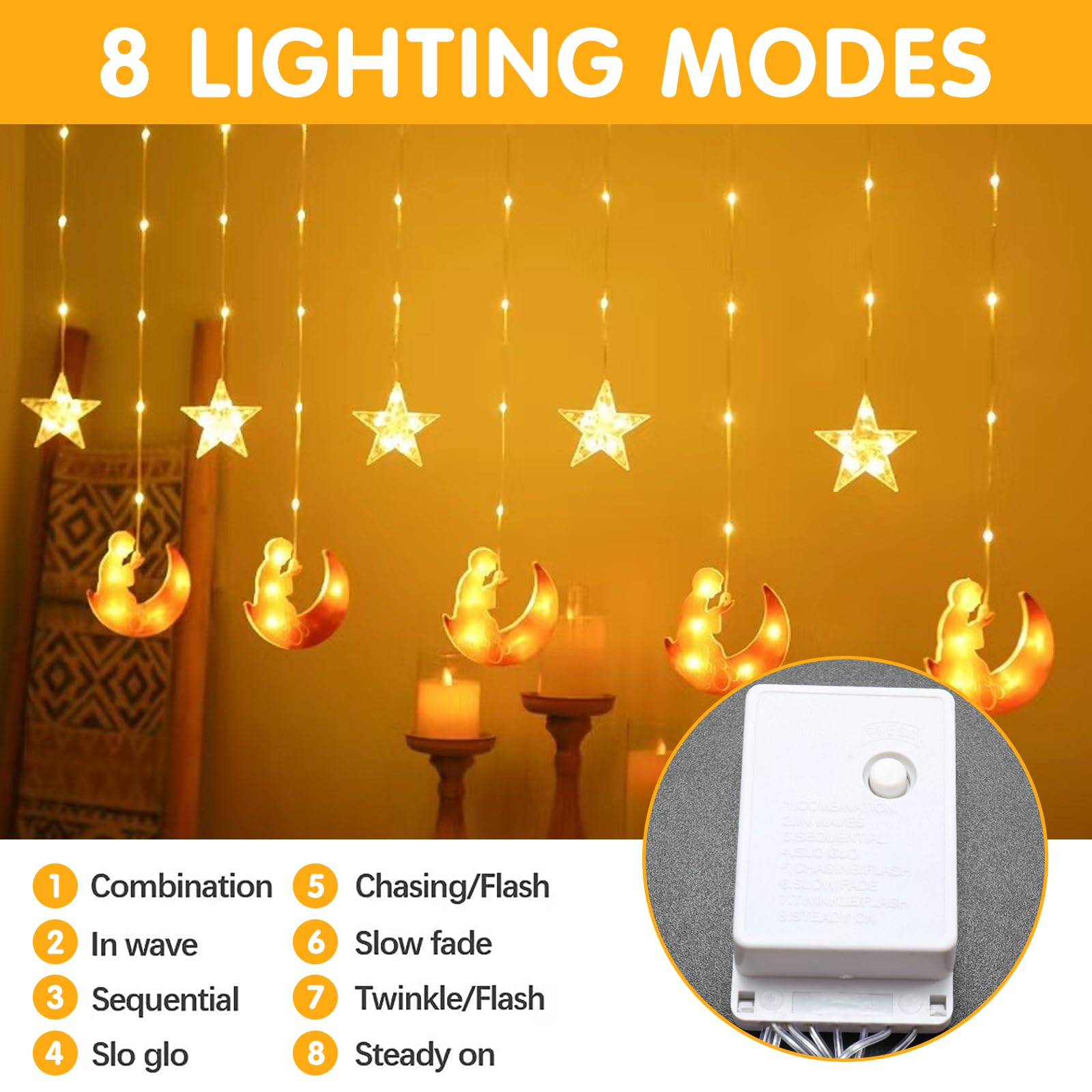 Luci Ramadan 1.5M Eid Mubarak: Decorazioni LED a Batteria per Casa