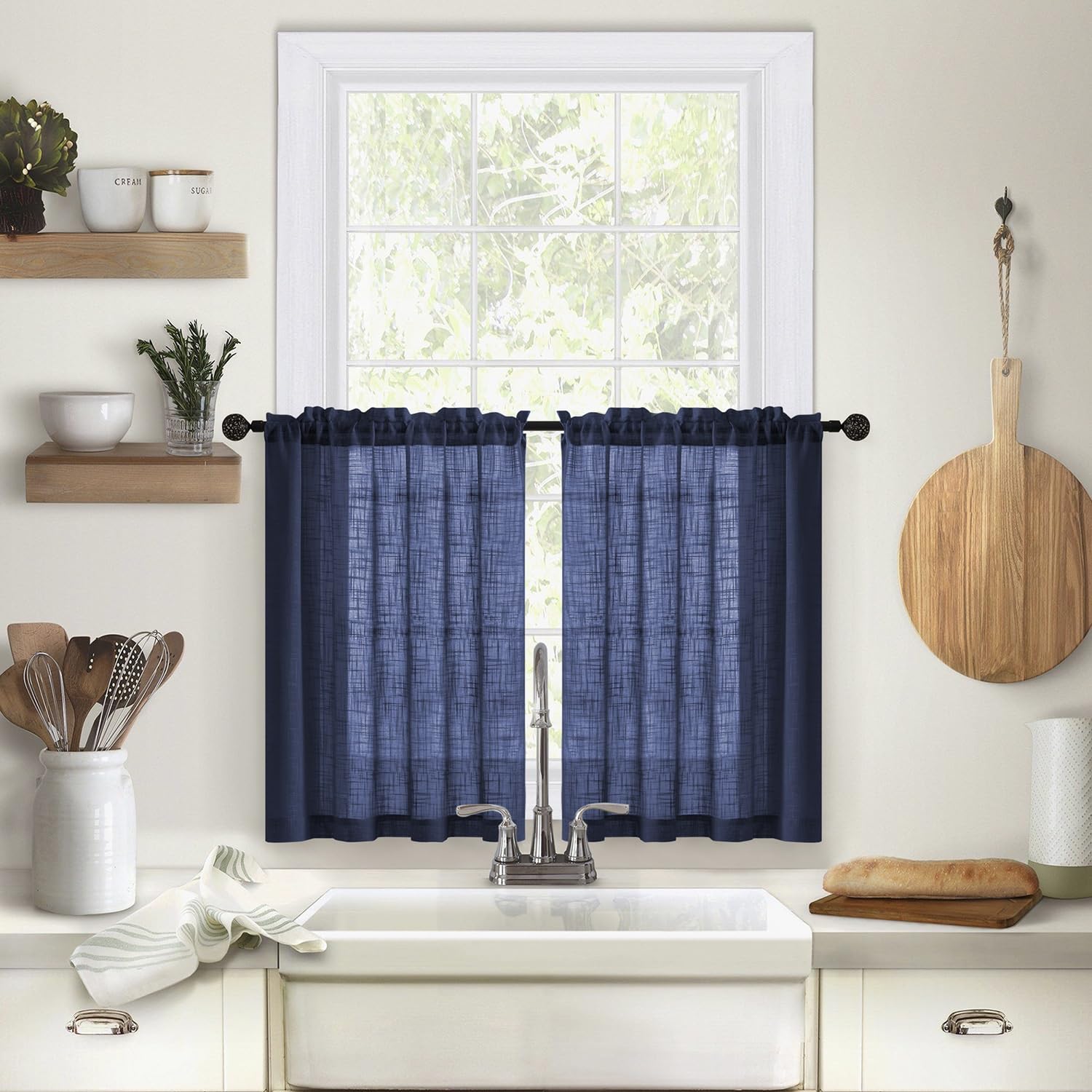 Voilages bleu marine en lin 63x78 cm avec passe-tringle