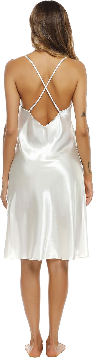Vlazom Women Sexy Lingerie Satin Nightgown Silk Chemise Mini Slips V Neck Negligee Sleepwear with Adjustable Straps - Image 4