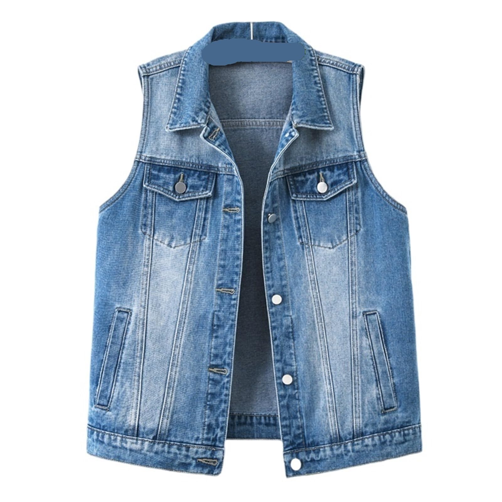 Chaleco vaquero de moda holgado con bolsillos funcionales y tejido liso 7