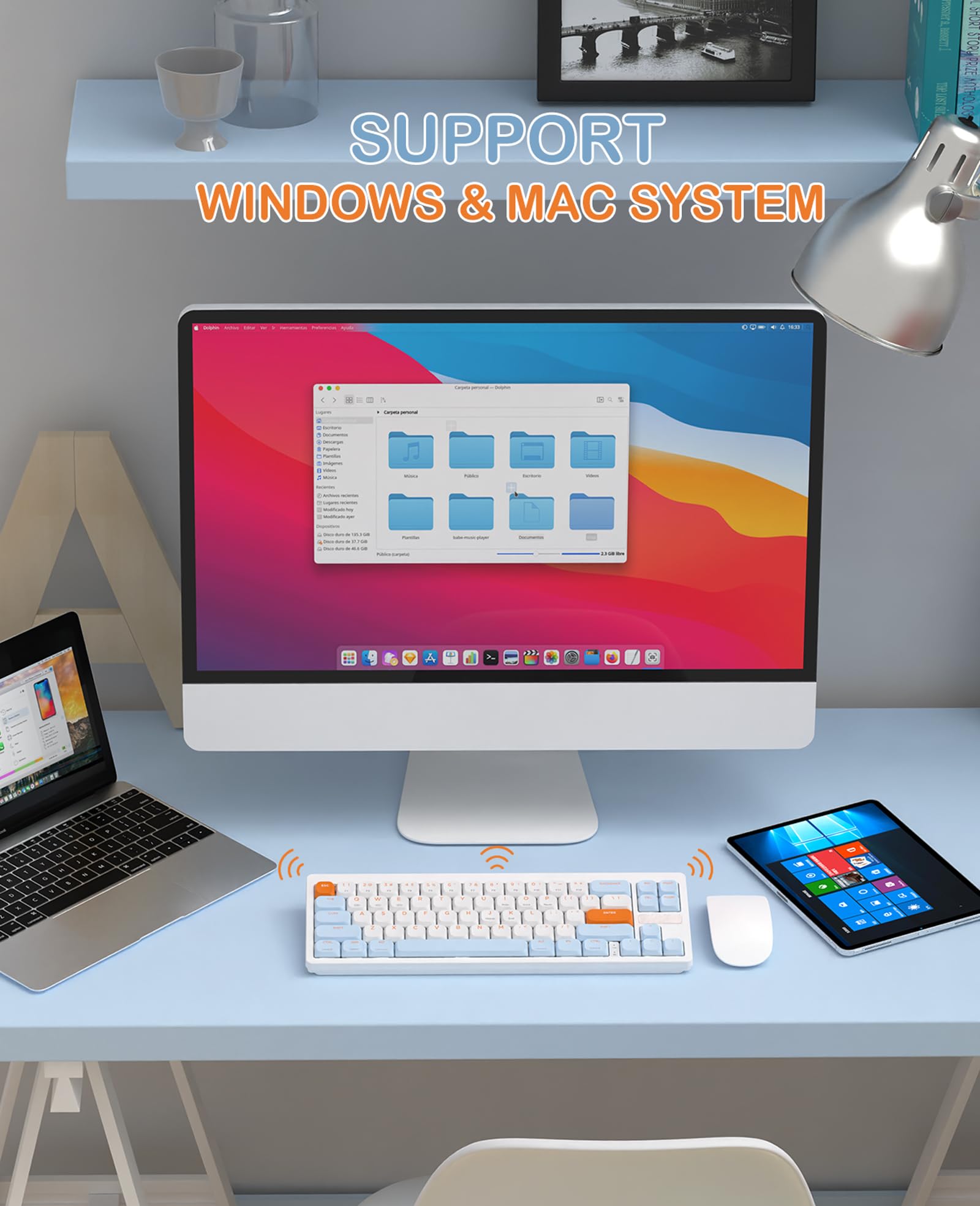 MAGIC-REFINER RKL680 Teclado Mecánico Inalambrico Ultra Delgado, Teclado Gaming 60%, Apex Pro Mini Modo Dual 2.4GHz/Bluetooth con Interruptores Rojos de Bajo Perfil para PC/Tablet/Win/Mac/QWERTY US