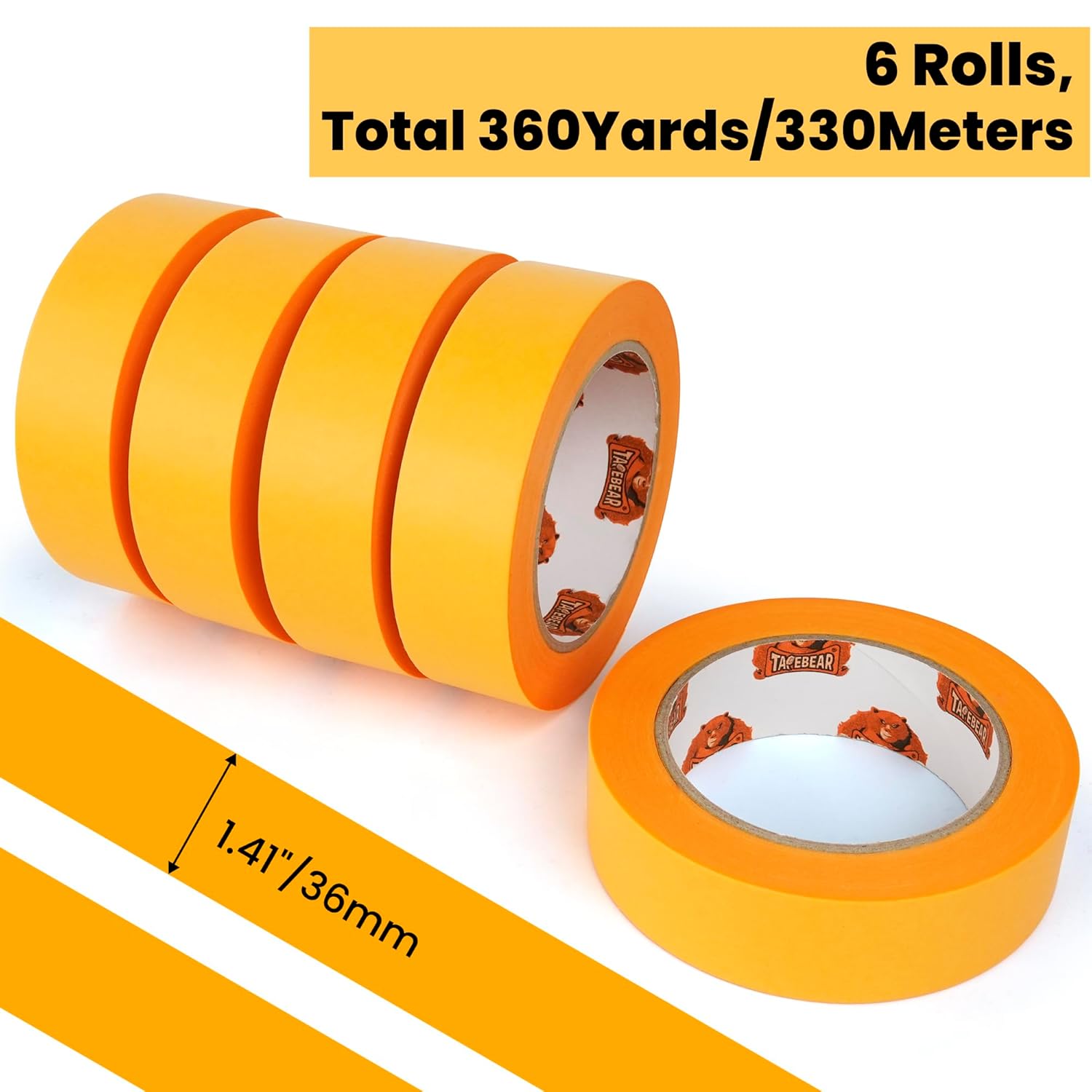TAPEBEAR 6Rolls Orange Washi Masking Tape 1.41" x 60Yard, Low Tack + 6Rolls Beige Masking Tape 1.41 Inches x 60 Yards
