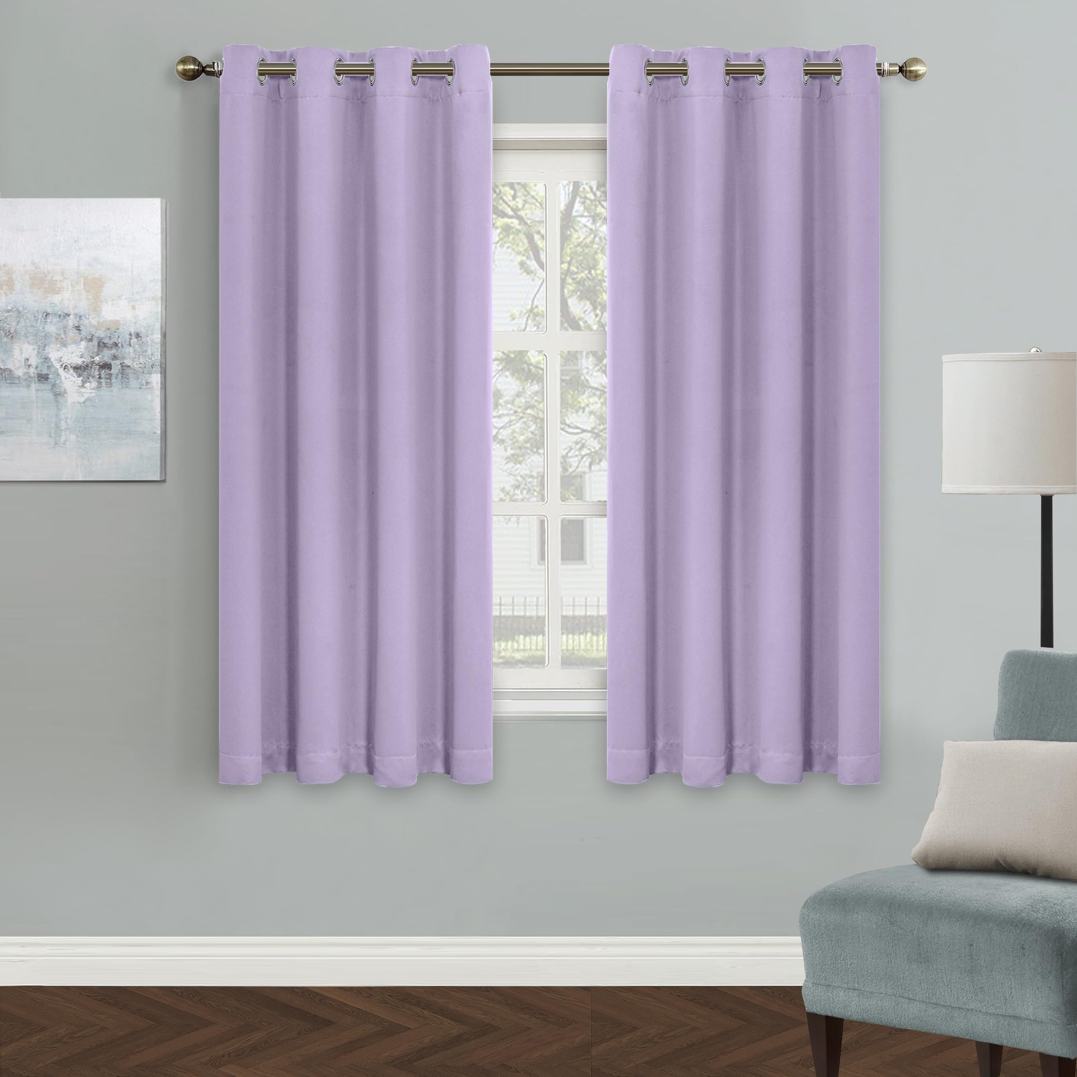 MYSKY HOME Lilac Blackout Curtains for Living Room, 63 Inch Long Grommet Room Darkening Curtain for Bedroom, Amazing Triple Weave Thermal Insulated