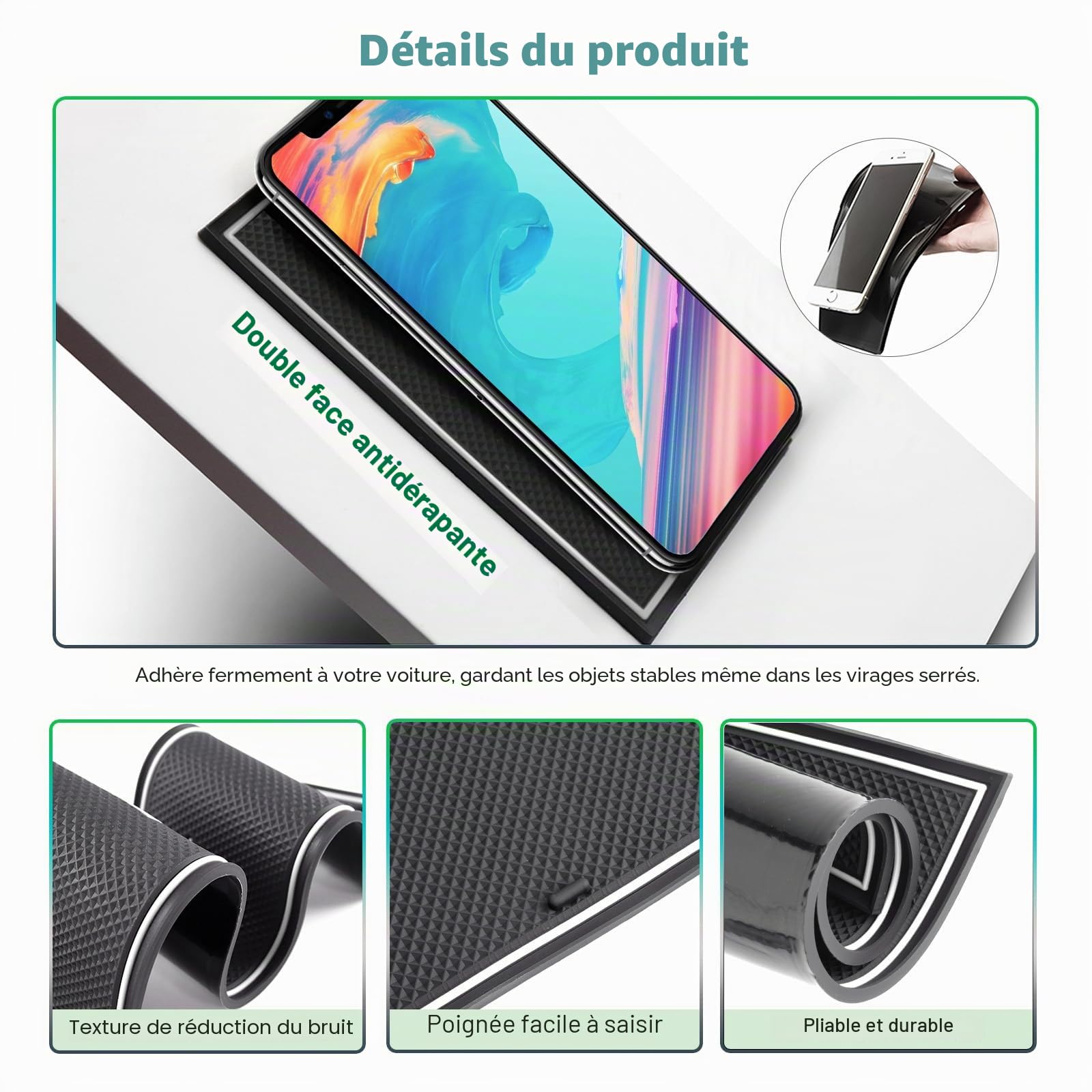 GAFAT Renaul-t Clio 5 (Freins Manuels) 2020-2022 2023 Tapis Antidérapants en Caoutchouc pour Console Centrale, Clio 5 2023 Tapis de Couture de Porte (Blanc)