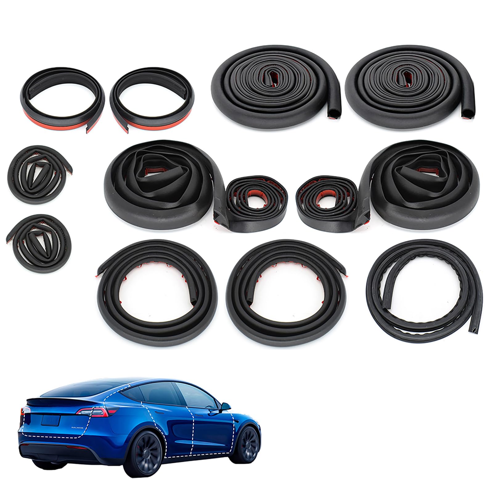 AUTOXBERT 13 Stück Türdichtung für Tesla Model 3/Y, EPDM Gummi Dichtungsreifen für Tesla model 3/Y Zubehör Türdichtungssatz Kantenschutz Windgeräuschreduzierungsset