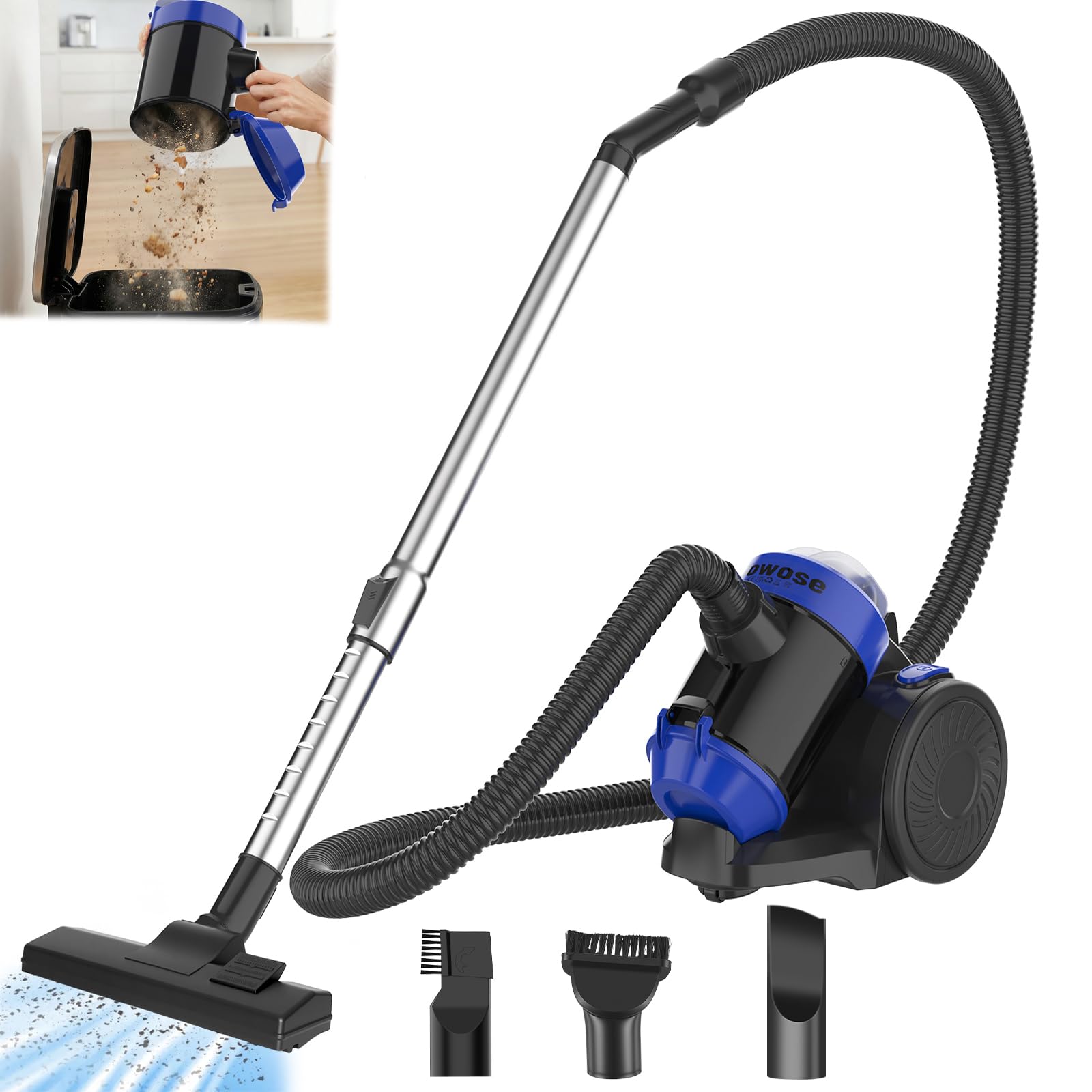 Aspiradora ciclónica de 1200 W, sin bolsa, con tecnología ciclónica para suelos duros y alfombras, cilindro de aspiradora con accesorios, bajo consumo de energía 1,5 L, filtro HEPA, radio de trabajo