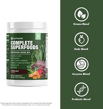 Complete Superfoods, Greens & Reds Blend*, Apple Cider Vinegar, Digestive Enzyme Blend*, Probiotic Blend*, Multivitamin* (Chocolate - 30 Servings)