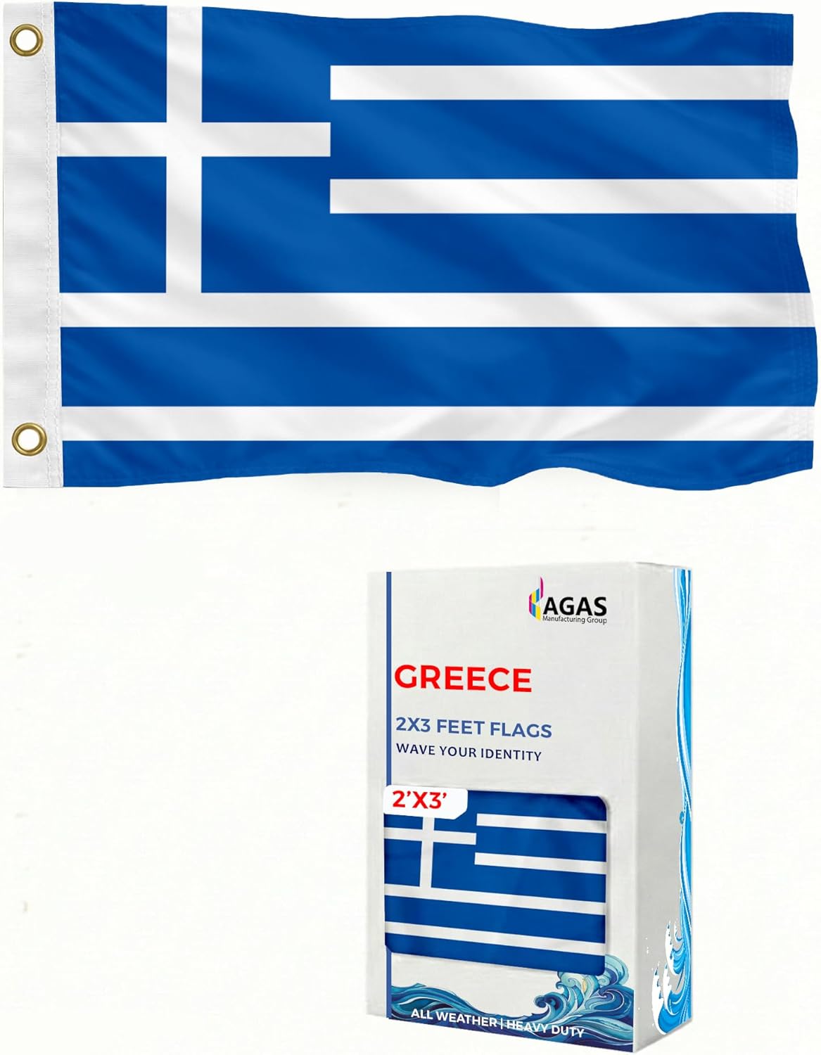 AGAS Greece Flag 2x3 ft Outdoor 200D Nylon Double Stitched Hem Rust Proof Brass Grommets Canvas Header Greek National Flag