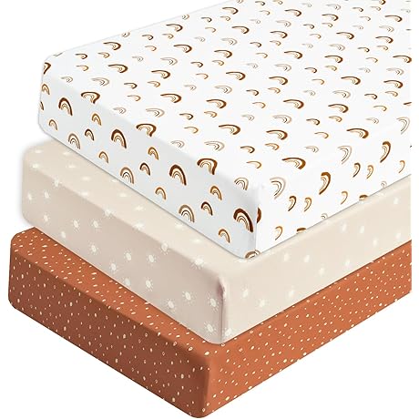 PHF Rainbow Crib Sheet, 3 Pack Fitted, Silky Soft Rainbow Design for Baby Boys Girls