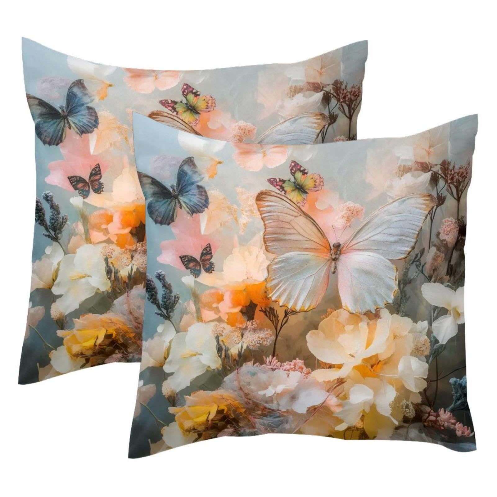 Housse de coussin en velours 50x50 cm lot de 2 motif papillon blanc